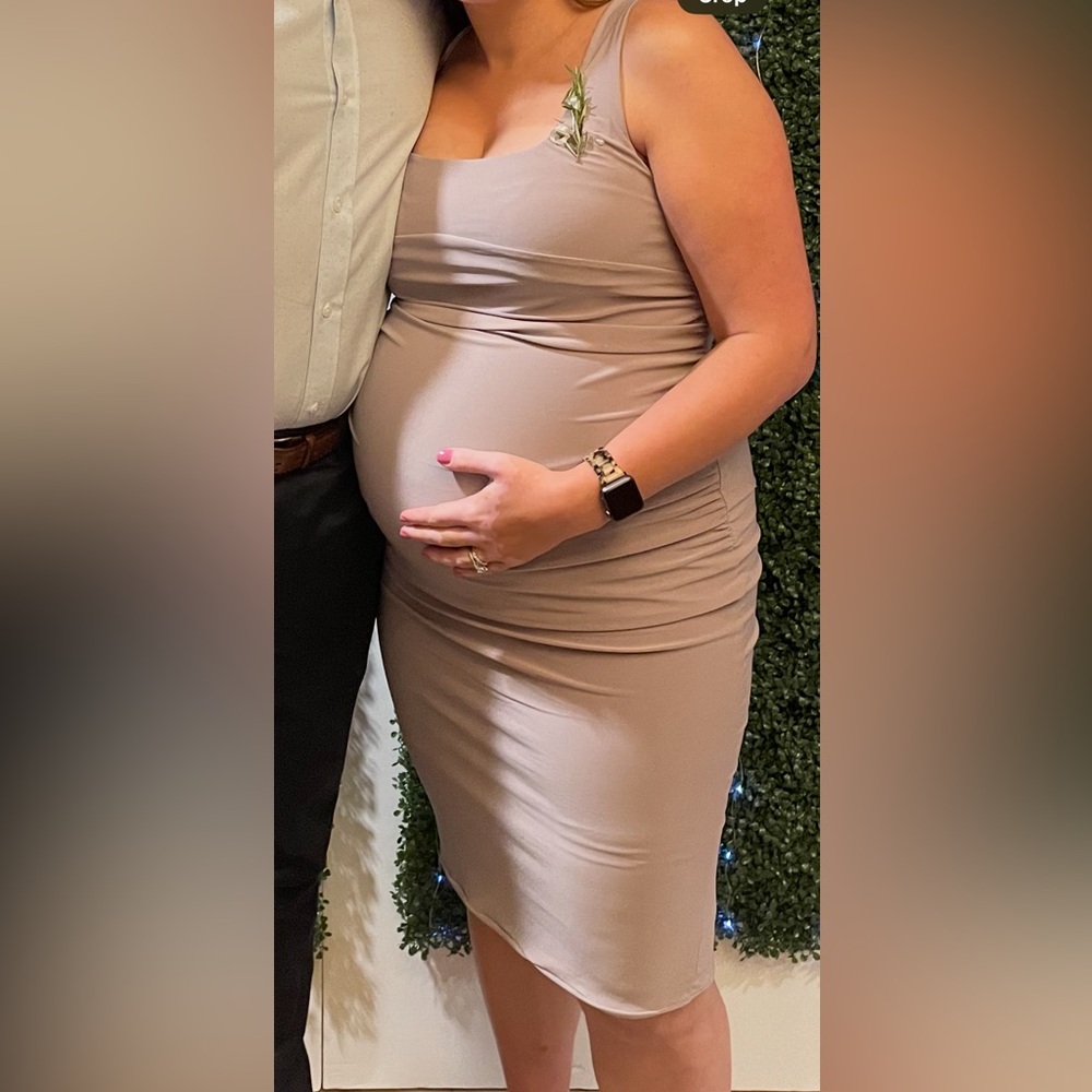 Maternity taupe midi Elegant Cream Women's Dress